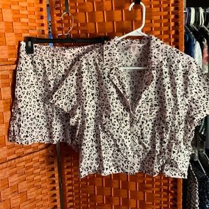 Victoria's Secret White with Black Leopard Print Short Pajama Set